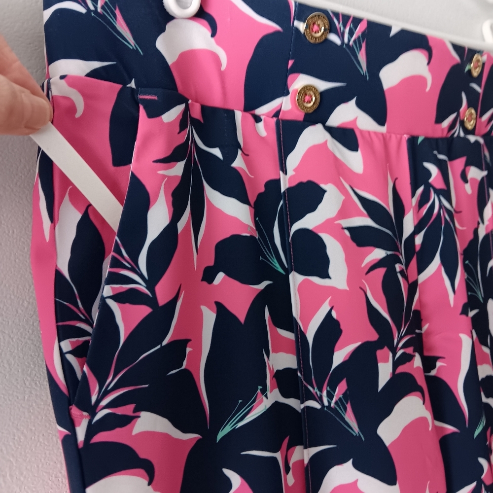 New Stella Parker Sport Floral Pants UPF 50 Tummy Control Pink Navy White Large - Picture 6 of 15